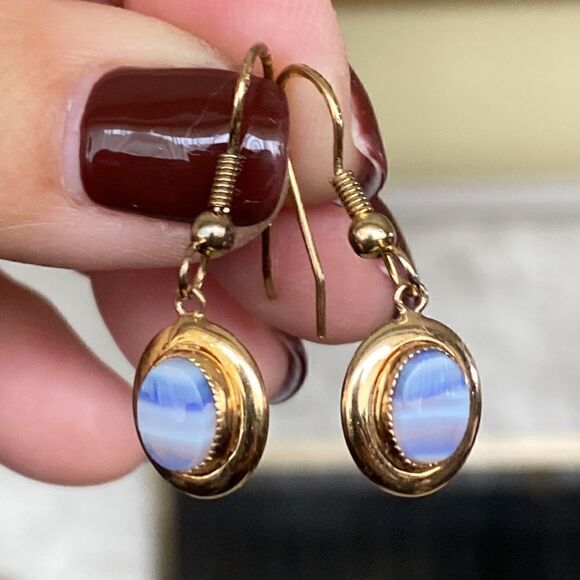 Jewelry - Vintage 12K Yellow Gold Filled Agate Drop Earrings